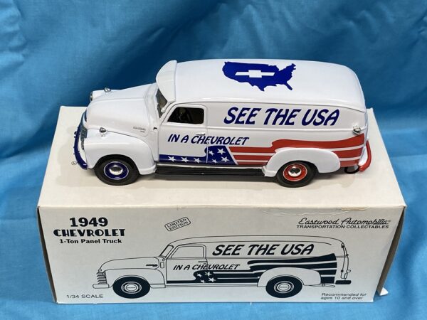 FIRST GEAR 1949 CHEVROLET 1-TON PANEL TRUCK SEE THE USA DIE-CAST 1/34 SCALE 19-1410 - Image 6