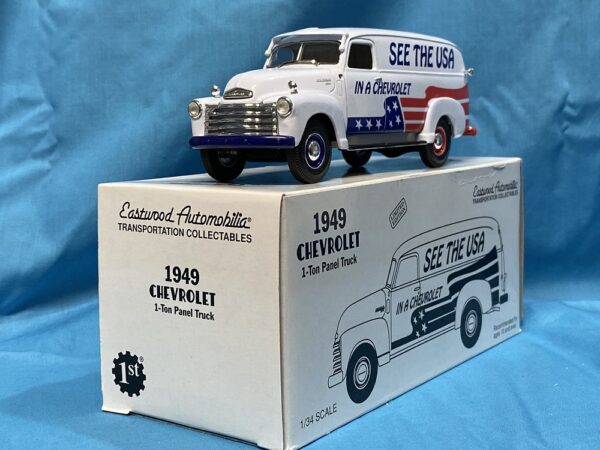 FIRST GEAR 1949 CHEVROLET 1-TON PANEL TRUCK SEE THE USA DIE-CAST 1/34 SCALE 19-1410