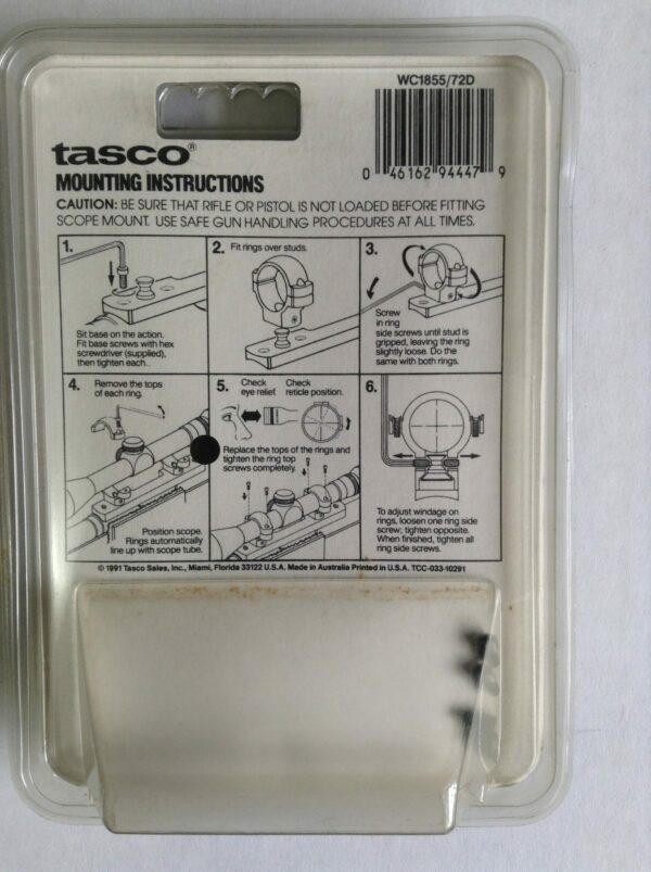 Tasco World Class Steel Ring & Base Set - Browing Model A Bolt  LA/SA - WC1855/72D - Image 3