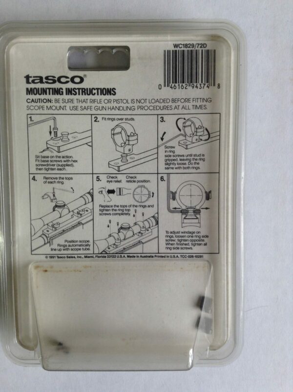 Tasco World Class Steel Ring & Base Set - Reminton Models 4, 6, 7400 & 7600 - WC1829/72D - Image 2
