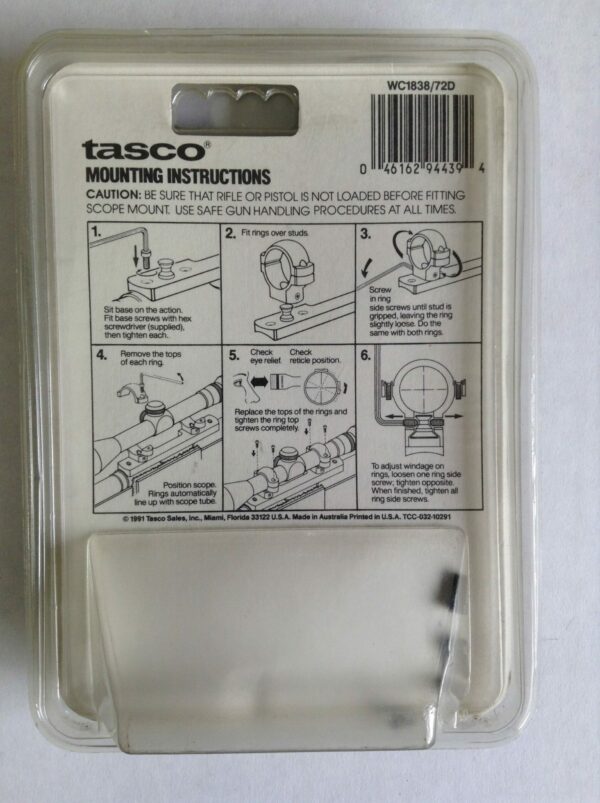 Tasco World Class Steel Ring & Base Set - Savage Model 110 LA/SA - WC1838/72D - Image 2